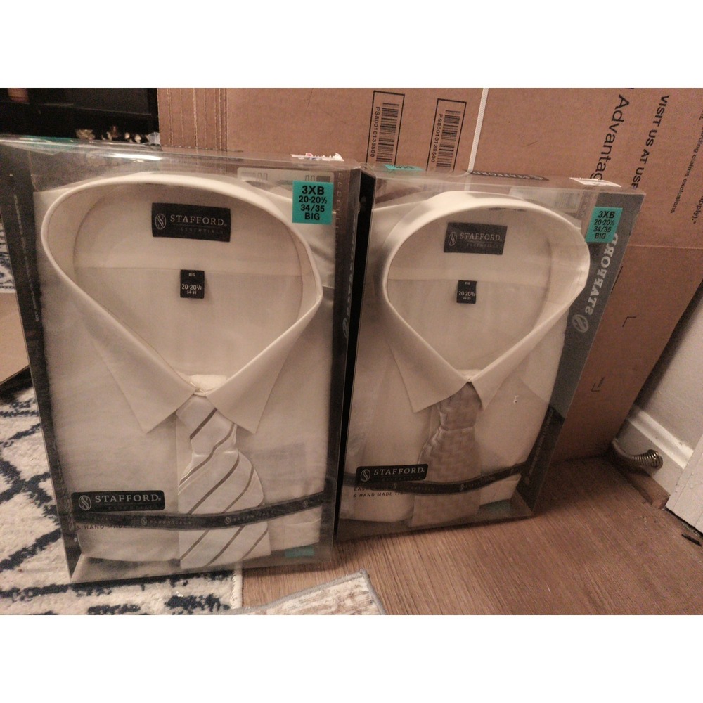 Stafford Dress Shirt Tie Bundle Of 2, 3XB 20-20.5 34-35 BIG Ivory New